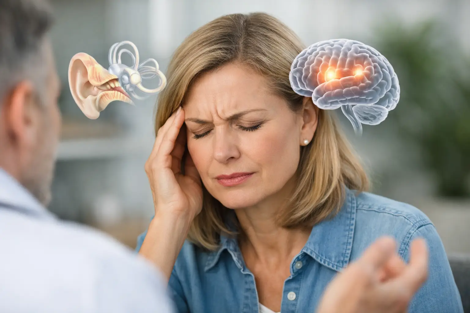 Ilustração sobre tontura vestibular ou neurológica